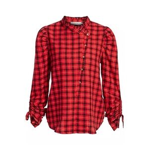 Munthe Red Plaid Jaen Blouse Cotton Size 38 US 8 Medium Like New